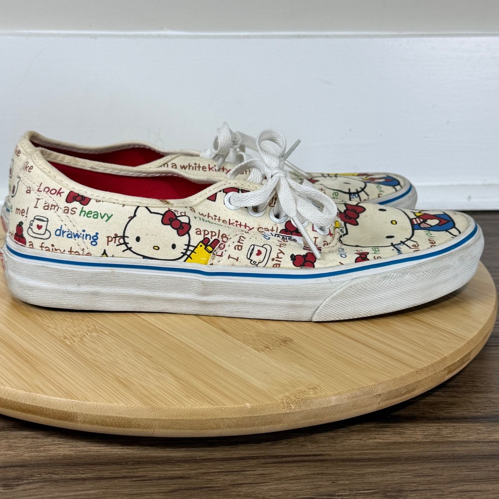 Vans Hello Kitty Authentic Sneaker Women 8.5 Cream Sanrio Canvas Print Harajuku